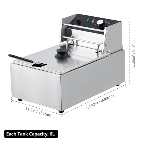 GarveeHome with Deep Fryer Extra - 6L Oil Capacity, High-End Model with Oil Drain Valve, 120V, 1800W, Basket and Lid, Stainless Steel Easy to Clean for Restaurant Mobile Catering Food Cooking