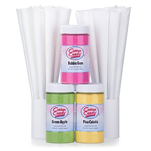 Cotton Candy Express 3 Flavor Cotton Candy Sugar Pack with Bubble Gum, Green