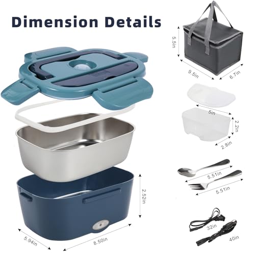 Image of Electric Lunch Box, 80W Heated Lunch Box for Adults, 1.5L Fast Heating Lunch Box Warmer for Car /Truck /Work /Travel,12V /24V /110V Portable Food Warmer