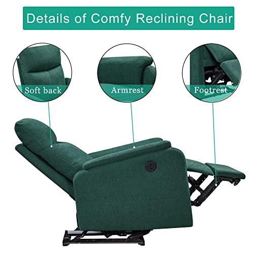 Green Electric Power Recliner Chair With Usb,Fabric Single Sofa Seat Chair, Home Theater Seating With Recliner Function,Ergonomic Lounge Chair For Small Room 35.4" D X 30" W X 39.8" H #TOP2
