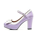 HILIB Woman's high Heel Lolita Shoes Cute Bowknot Mary Jane Shoes, Purple, 12