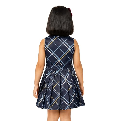 Image of Girls Printed Knee Length Fit and Flare Sleeveless Collar Dress