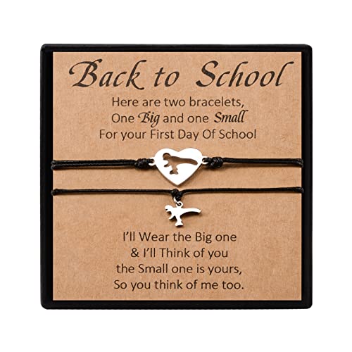 YELUWA 2Pcs bracelets à breloques dinosaure pour fille/fils de la mère, maman et moi, cadeau de rentrée scolaire, cadeau du premier jour d'école, avec boîte cadeau, carte de souhaits, maternelle(noir) Cover