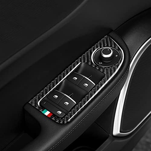 Image of Car Window Lift Trim Switch Control Sticker Carbon Fiber Decal Trim Cover fits for Alfa Romeo Giulia 2016-2026 Accessories - Stelvio NOT FIT