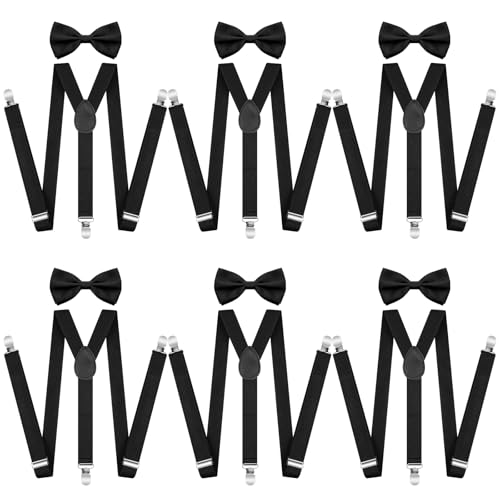 Image of Didaey 12 Pieces Men Suspender and Bow Tie Set Bulk Suspenders for Men Elastic Y Back Bowtie Set for Groom Groomsmen Weddings