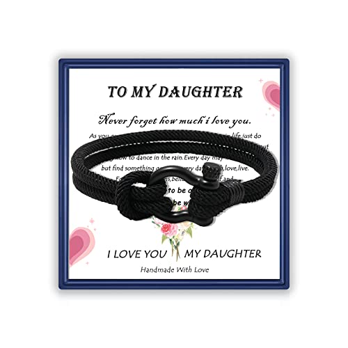Liny Horseshoe Buckle Bracelets For Women Men Relationship Braided Nautical Bracelet Gift For Son Daughter Grandson Granddaughter Boyfriend Niece Girlfriend(Daughter Bracelet Black) #TOP4