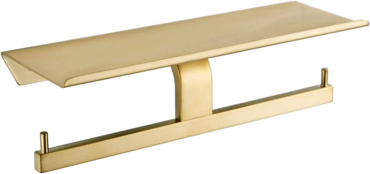 TRUSTMIDual Roll Toilet Paper Holder with Phone Shelf, Utility 304 Stainless Steel Tissue Paper Dispenser, Rust-Proof, Brushed Gold