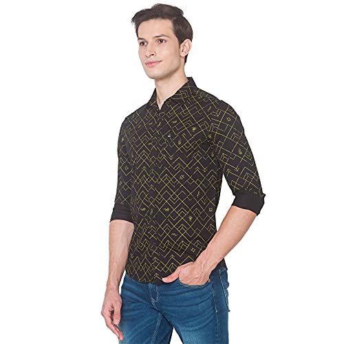 Image of Spykar Men's Regular Fit Flat Collar Full Sleeve Printed Casual Shirts