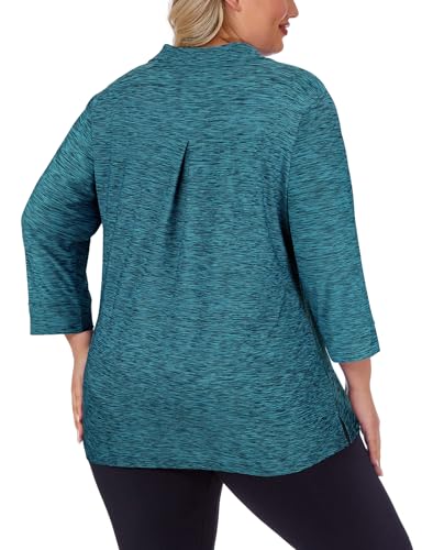 Viracy Plus Size Womens Golf Polo Shirts 3/4 Sleeve Zip Up Quick Dry Workout Tops2
