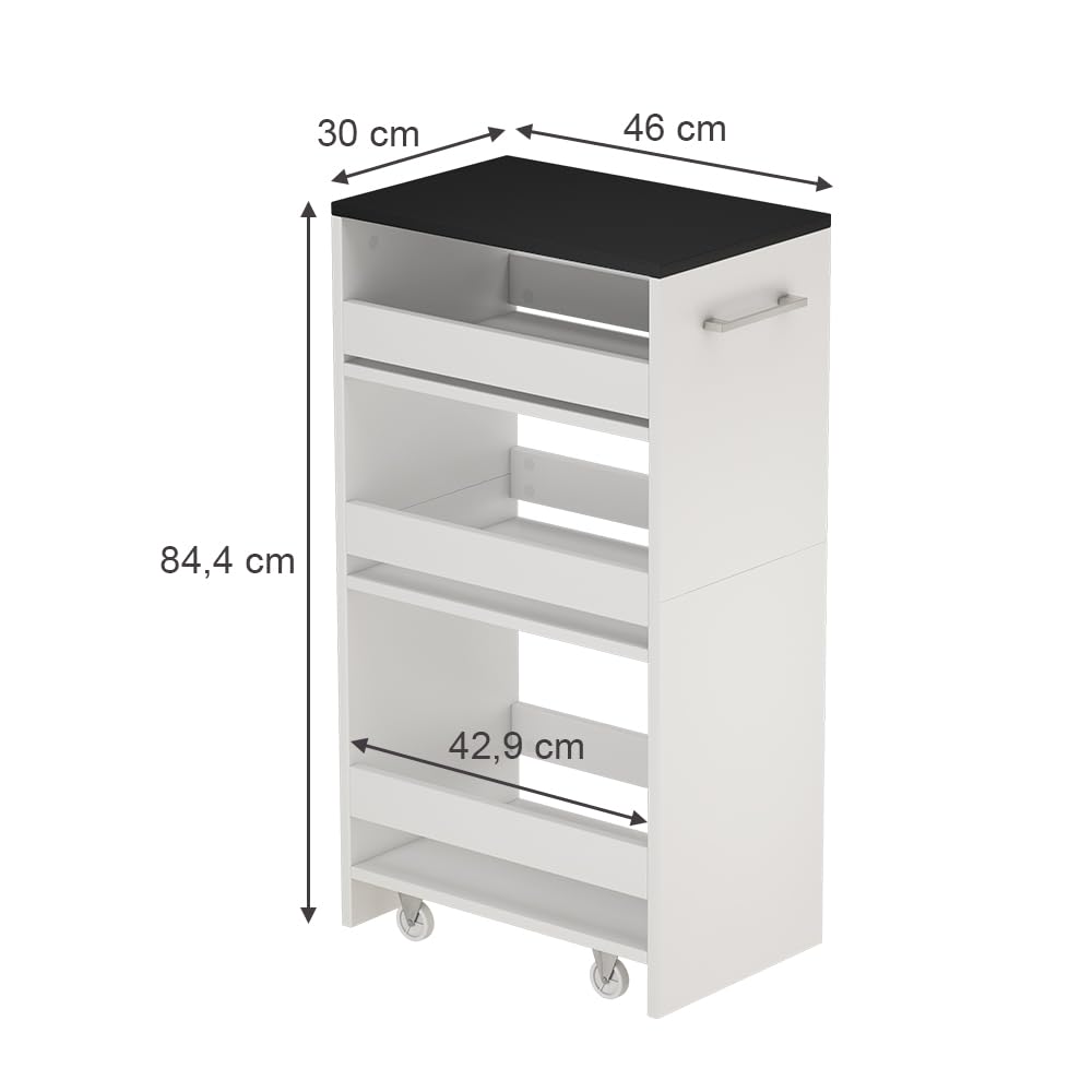 Vicco Caisson à roulettes Rivo, Blanc/Anthracite, 30x84.8cm | avec roulettes et surfaces de rangement ouvertes pour une utilisation flexible