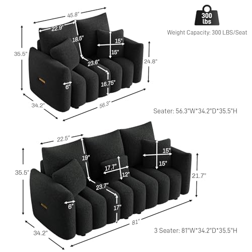 Image of OUYESSIR 2 Pieces Boucle Sofa for Living Room, Modern Deep Seat Loveseat & 3-Seater Couch, Oversized Cloud Sofa Couch Set, Comfy Upholstered Teddy Living Room Furniture, Black