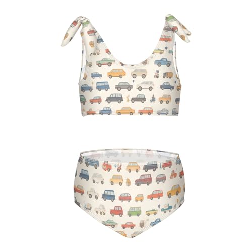 KLL Cartoon Cars Collection Girls 2 Piece Bikini Set Quick-Dry Bathing Suit Swimming Suits Cute Shoulder Strap
