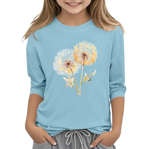 Cute Tops for Teen Girls 3/4 Length Sleeve Fall Hawaiian Shirts 4T Beach Crewneck Tops Casual Clothes Trendy 3-14 Years