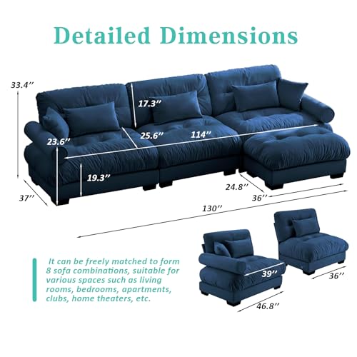 Image of SoarFlash SorFlash Sectional Sofas Couches for Living Room, L Shaped Couch Sofa Set, Small Couches for Small Spaces, Apartment with Movable Ottoman, Blue