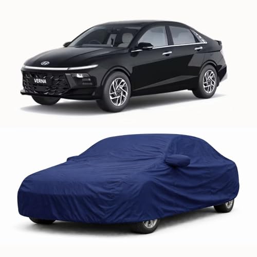 Image of Car Body Cover Compatible with Hyundai Verna | Water, Dust & UV Protection | Mirror Pockets | Elastic Grip | Triple Stitch Hyundai Verna Car Cover (Blue)
