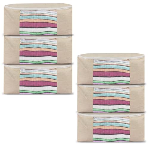 Canvas Storage Bag - Saree Covers with Zip | Canvas Saree/Garment Storage Bag for Dresses, Sarees, Lehengas, Clothes (CANVAS STORAGE BAG L-PACK OF 3, 15 × 13 × 9 Inches)