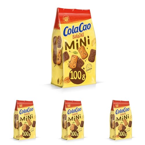 ColaCao, Minigalleta, Bañada en Cacao Natural, con Pepitas de Chocolate - 100g (Paquete de 4)
