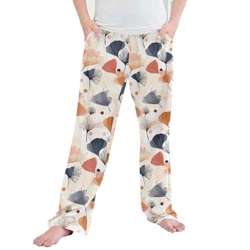 Ginkgo Leaf Long Pajama Pants Elastic Waist PJ Bottoms with Pockets S A110575