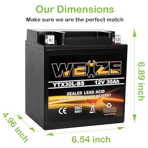 Weize YTX30L-BS Battery Replacement Yuasa YIX30L Motorcycle Battery - Factory Sealed - Maintenance Free - High Performance ETX30L BS For Harley Davidson Polaris Sportsman
