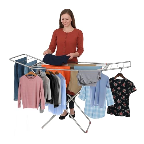 Image of GADDA CO Stainless Steel Foldable Clothes Drying Stand | Double Rack Steel Cloth Dryer Stand for Home & Balcony (Cross Design - 120 x 54 cm)