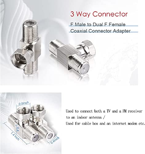 Image of F Type Male to Dual Female Coaxial Connector | F Type Male Female Female Tee Type RF Adapter (3)