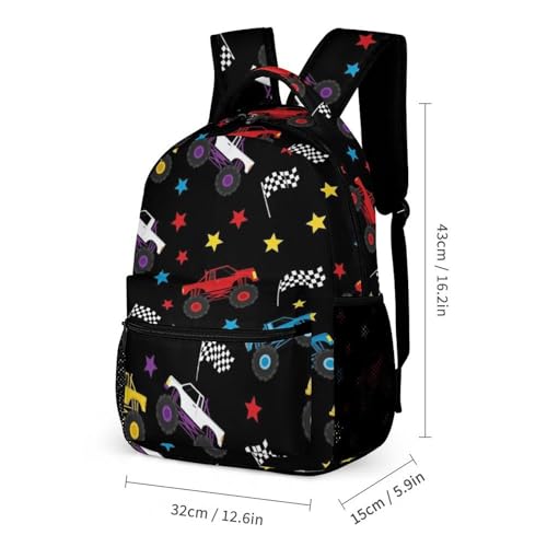 Backpack Bookbag Set Race Monster Truck Backpack with Lunch Bags and Makeup Bag Shoulder Bag with Lunch Box Storage Bags2