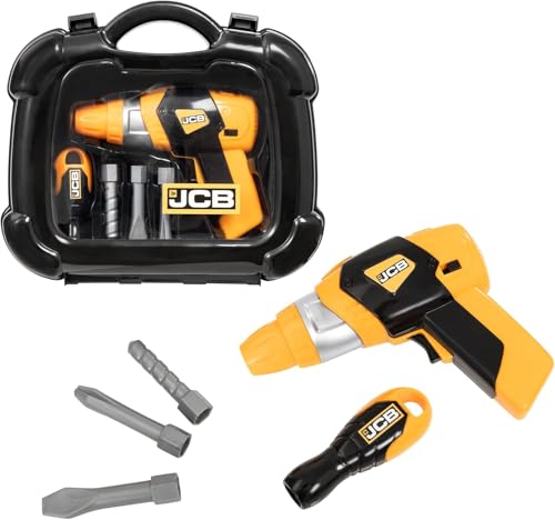 JCB Tool Case & Battery Drill Set – Kids Construction Toy with Screwdriver & Bits | Role Play DIY Tool Kit for Boys & Girls | Official JCB Toy | Age 3+