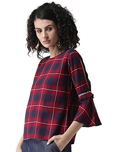 Image of Style Quotient Women Maroon & Navy Blue Checked Top