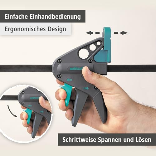 wolfcraft Werktischspanner PRO 65-150-W - Zum Spannen auf allen Tischen mit 20-mm-Bohrungen - 90 kg Spannkraft - Made in Europe - 3036000