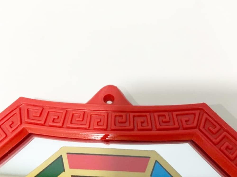 Large Feng Shui Mirror Bagua Pa KUA Octagon 8 Inches Red Plastic Chinese Yin Yang Lucky Blessing Home Building Protection Against Negative Energy