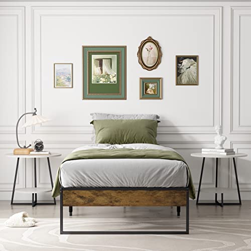 Homwayart Twin Bed Frames With Decorative Wood Panel, Storable High Platform Reinforced Steel Slats Support, Easy Assembly, Sturdy, No Box Spring Needed (Mahogany, Twin) #TOP6