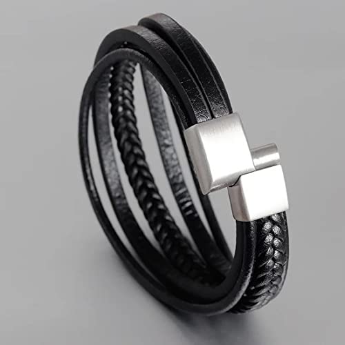 Image of Black Braided Leather Bracelet For Men