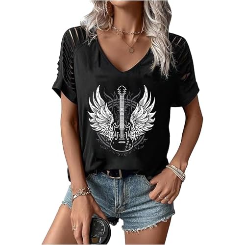 Women’s Cut Out V Neck T-Shirts Boho Floral Graphic Tee Summer Cold Shoulder Short Sleeved Tops