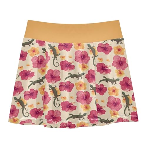 Girls Skorts High Waist Athletic Skirts with Shorts Hibiscus Lizard Stretchy Teens Performance Tennis