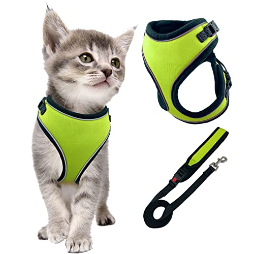 Mudinpet 猫 ハーネス リード 猫用 胴輪 散歩 脱走防止 抜けない 子猫 ハーネス セットサイズ調節可能 通気いい お出かけ 軽量 夜反射