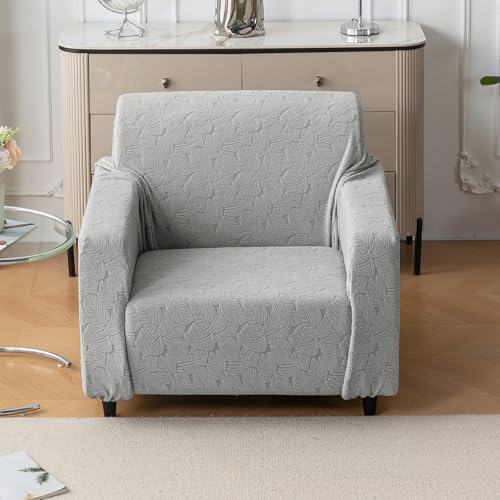 Image of House of Quirk Universal Jacquard Fabric Sofa Cover - Soft, Stretchable Couch Slipcover, Flexible Fit, Wrinkle-Resistant & Easy to Clean (Grey, One Seater)