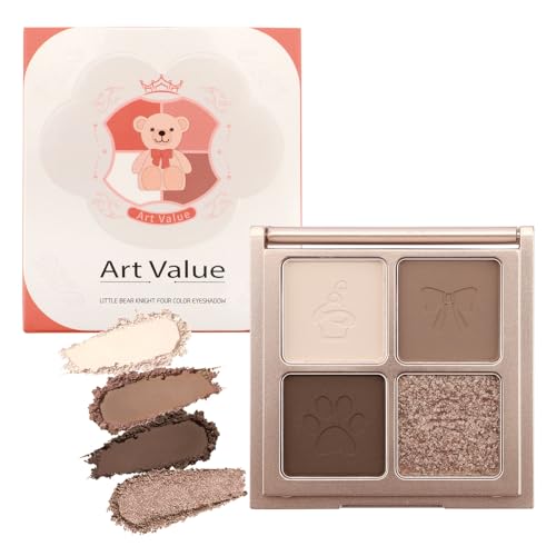 Erinde アイシャドウ くまの騎士 アイシャドウパレット 4色 かわいい なめらか マット パール しなやか アイシャドウベース 高発色 ブラウン 肌に密着する アイ メイクパレット アイシャドー 日常 通勤 デート 02Latte