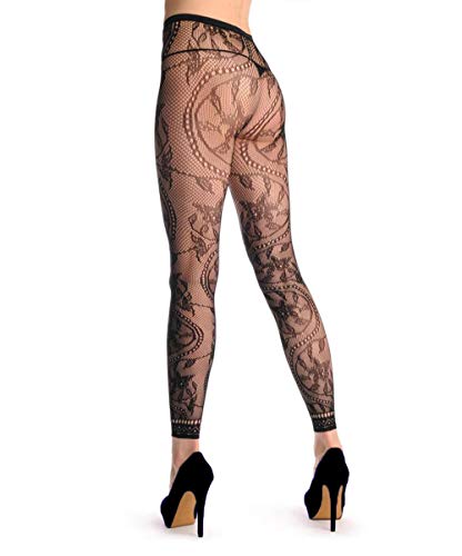 Image of Women High Waist Fishnet Footless Leggings Flower Pattern Footless Tights