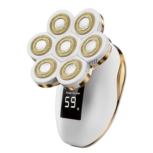 女性用電動カミソリ、ウェット/ドライ7D充電式ロータリーシェーバー、脚用、防水グルーミングキット - 女性用電気カミソリ、顔の脱毛、ビキニトリマー、唇 - 優しい髪レモ-ゴールド