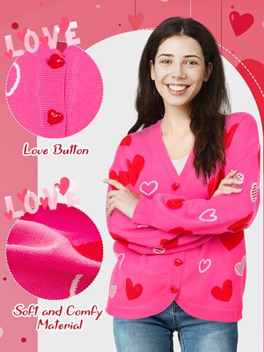 Image of Twistover Valentines Day Heart Cardigan Sweater Sequins Embroidery Hot Pink Heart Sweater Valentines Galentines Women Outfit