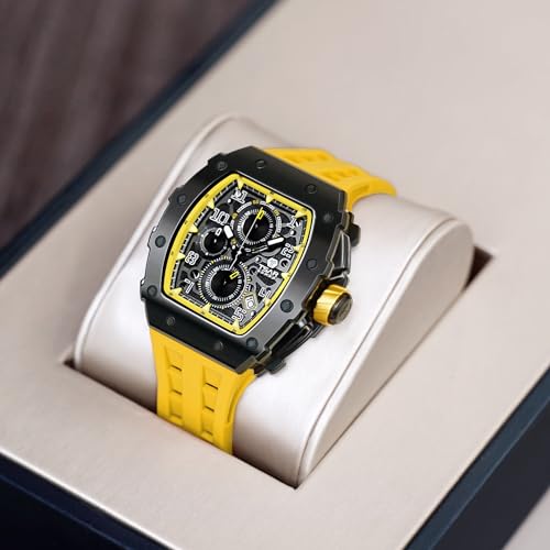 Image of TSAR BOMBA Mens Luxury Watch Watches for Men 50M Waterproof Japanese Quartz Movement Tonneau Stainless Steel Case Sapphire Glass with Chronograph Date Function Cool Unique Fashion Gift