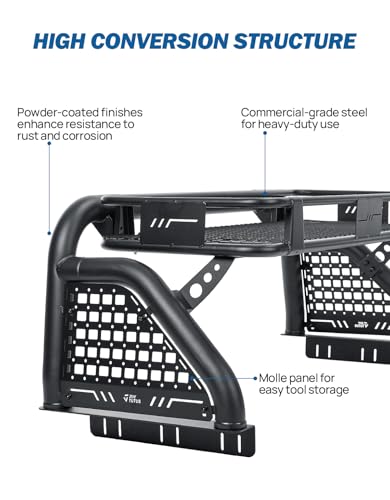 Image of JOYTUTUS Roll Bar for Truck with Cargo Basket for Gladiator JT 2020-2026 & Tacoma 2015-2023, Heavy-Duty Extendable Chase Rack for Mid-Size Truck, Holds up to 660LB
