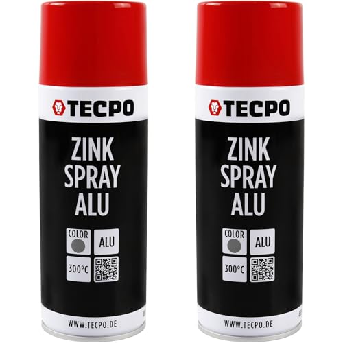 TECPO 2 aerosoles de zinc para metal y aluminio claro, 400 ml de zinc y aluminio, pintura antioxidante, protección contra la corrosión, revestimiento de imprimación, protección de metal