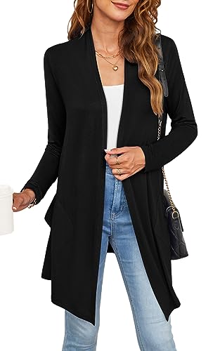Womens Lightweight Summer Cardigan Casual Drape Soft Open Front Short Sleeve Cardigans with Pockets High Low Hem