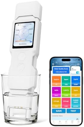 Neuer 9-in-1 Intelligenter Wassertester Trinkwasser, Digital Trinkwasser Tester für TDS, Trübung, EC, Temperatur, Salzgehalt, GH, TOC, COD, UV254, Wasserqualität Tester für Trinkwa