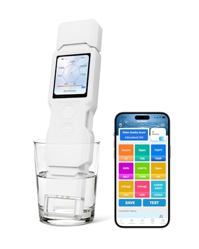 9-in-1 Smart Water Tester with APP Monitoring Digital Water Test Kit for Turbidity TDS EC Temp Salt GH TOC COD & UV275 Professional Water Tester for Drinking Water Well Tap & Outdoor.