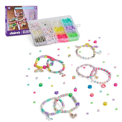 Claires DIY Bracelet Kit 895-Piece Jewelry Making Supplies Set| Clay Heishi Beads Alphabet Charms String| Friendship Bracelet Kit for Girls| Arts & Crafts Activity| Fashion Accessory Gift Age 8+