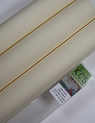 Image of KCS 3 pc of 15 inch x 18 inch Counted Cross Stitch Cotton Aida Cloth Needlework Rolled Fabric Box,18CT,Cream