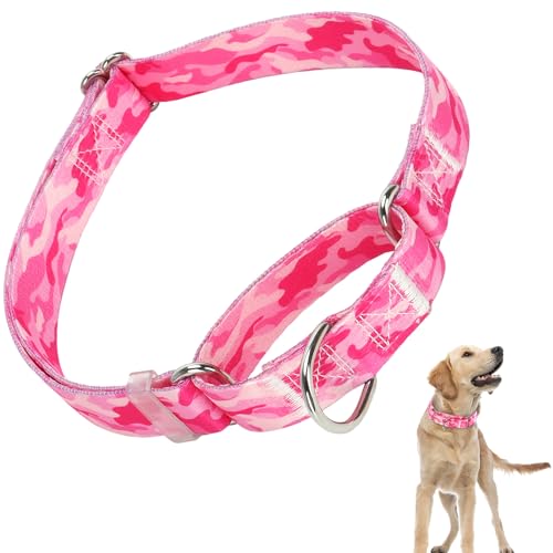 Martingale Collar for Dogs, Pink Camo Dog Training Collar, Adjustable Premium No Slip Collar for Girl or Boy, Great for Whippets, Greyhounds and More, Training, Walking, Hunting (L) 21 L (Ne