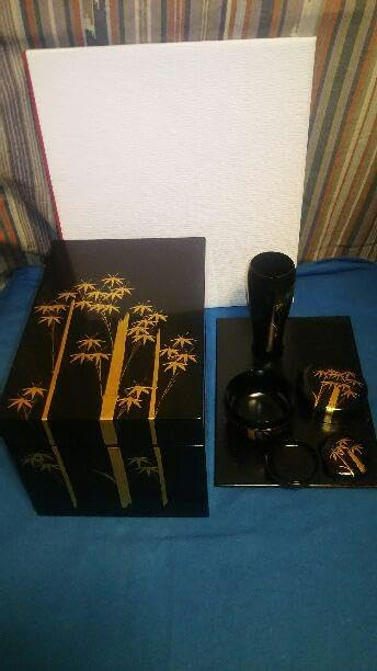 茶箱 木製真塗 竹文 塗三点セット 和敬板付